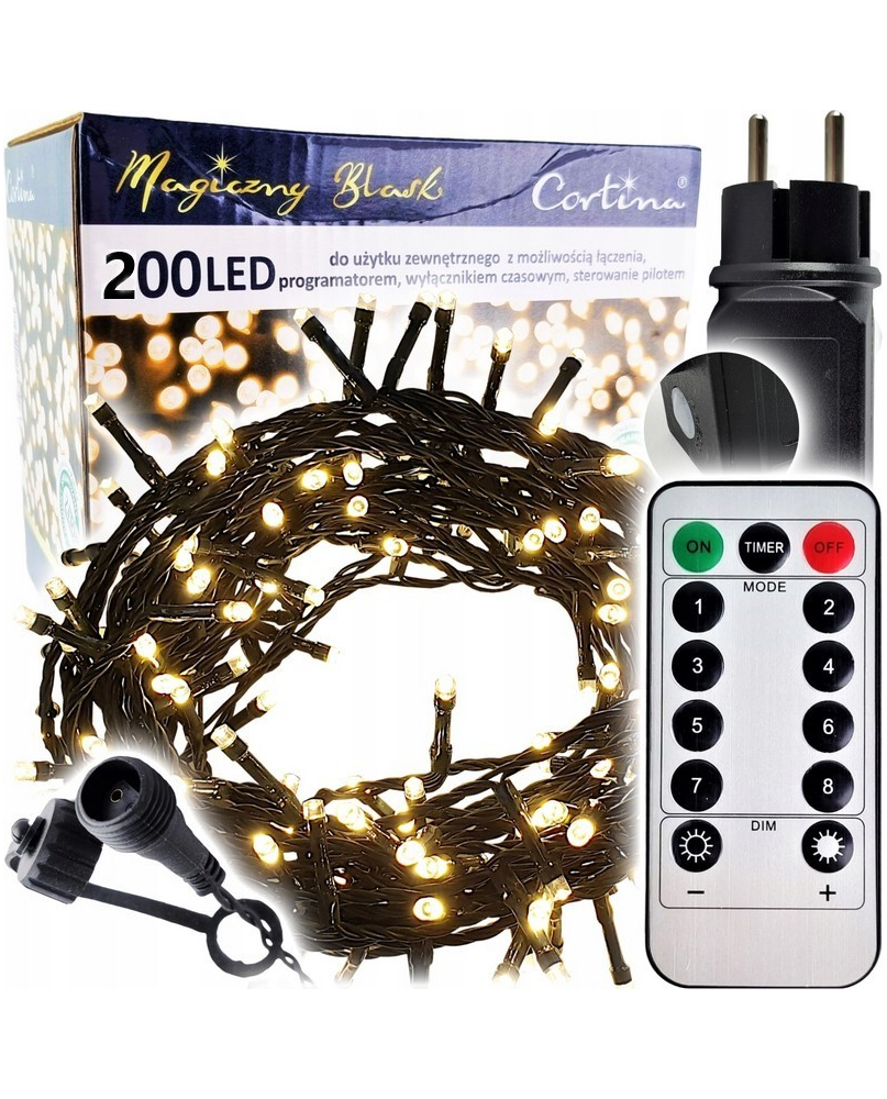 Vianočná reťaz teplá biela 10m 200 LED, IP44 - Nadpájateľná s DO