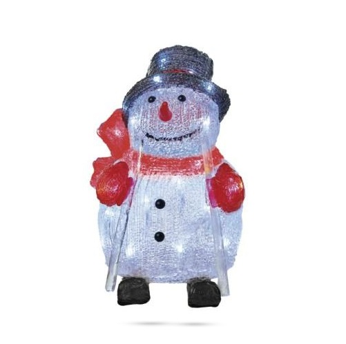 Vianočný snehuliak LED, 28 cm, vonkajší aj vnútorný, studená biela, časovač
