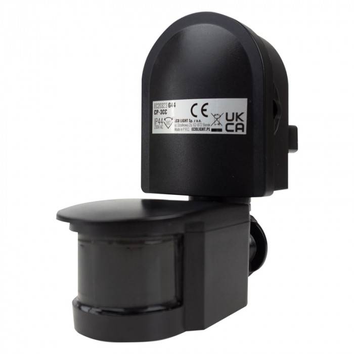 Vonkajší pohybový senzor IP44 čierny – vysokocitlivý infračervený detektor pohybu