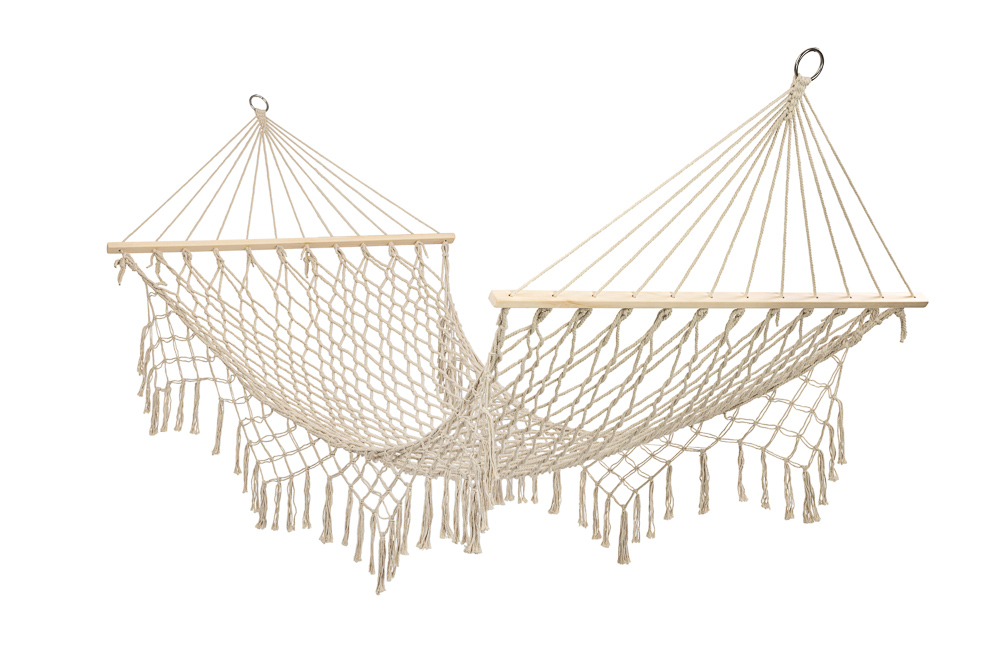 Záhradná hojdacia sieť BOHO so strapcami 200 cm – ecru