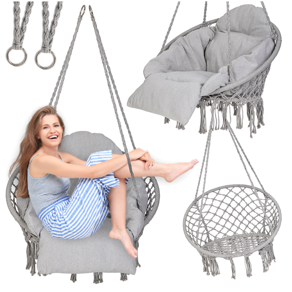 Záhradná hojdačka LUARO Bocianie hniezdo s XXL vankúšom sivá 80 cm