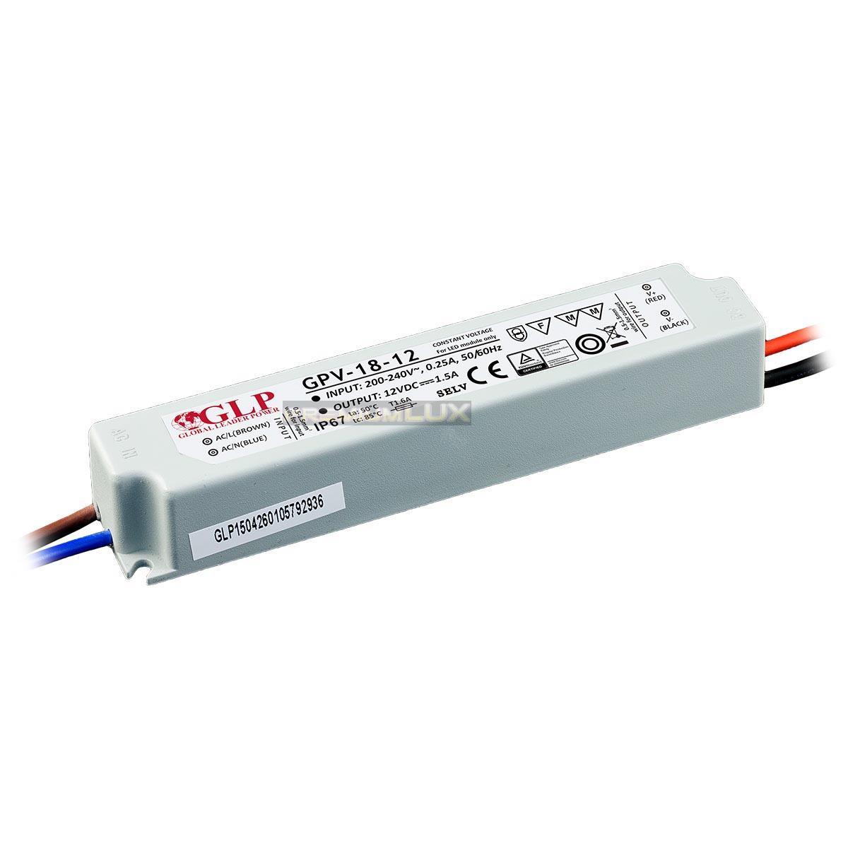 ZDROJ GPV 18W 1.5A 12V DC IP67